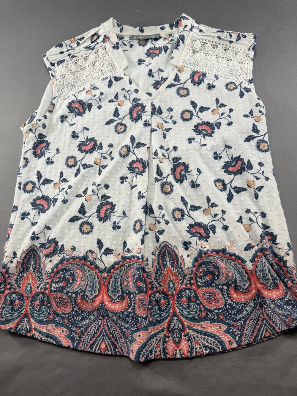 Daniel Rainn Sleeveless Floral Swiss Dot Lace Boho Blouse Top Women’s Small